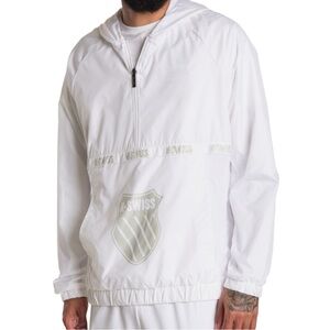 K Swiss Mens White Lined Windbreaker Hooded Track Jacket 1/2 Zip Large